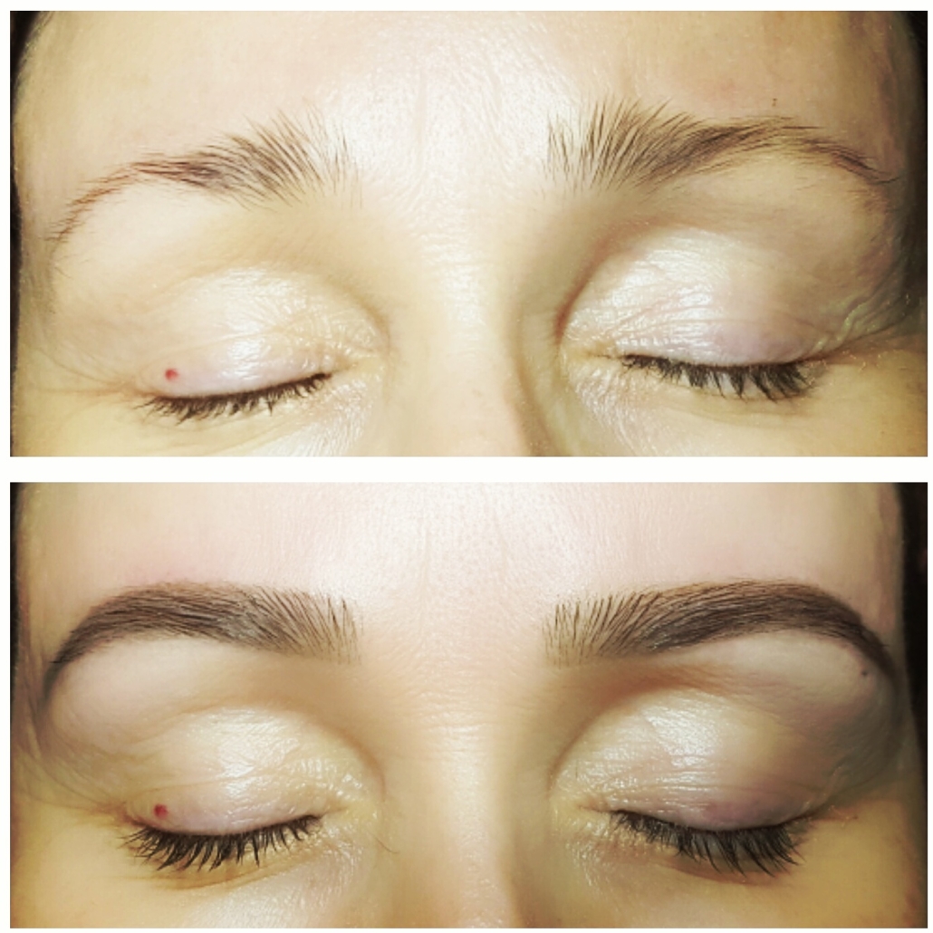 Before eyebrow transformation — natural, unshaped brows